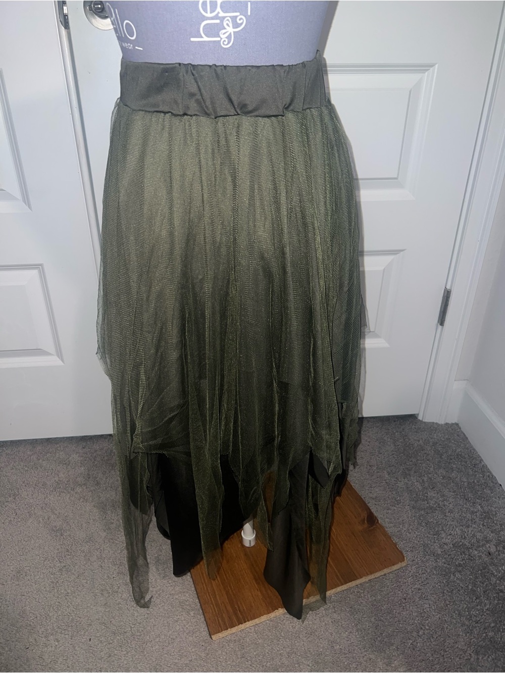 Olive Green Layered Tulle Midi Skirt - Picture 3 of 3